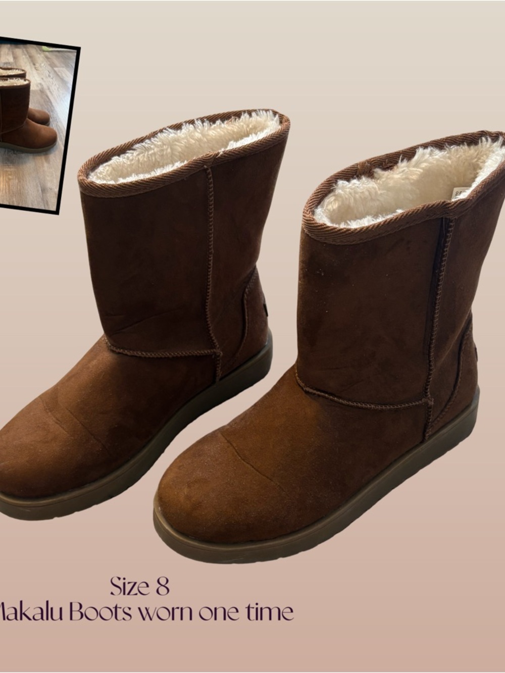 Women's Brown Faux-Suede Lined Winter Boots worn one time Size 8